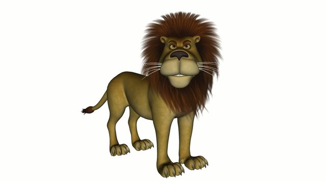 Cartoon lion standing and roaring.