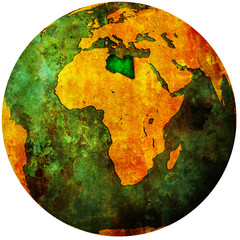 libya flag on globe map
