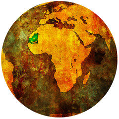 mauritania flag on globe map