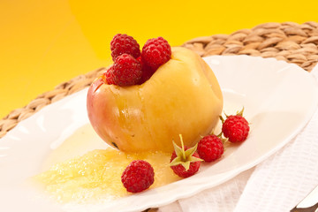 apple and raspberries