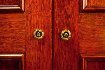 Closeup of the wooden door of an oriental styled closet