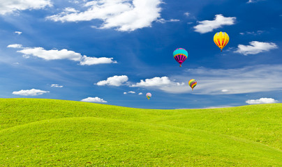 colorful hot air balloon against blue sky