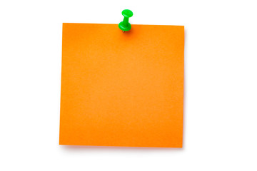 Orange sticker on green thumbtack - 30529701