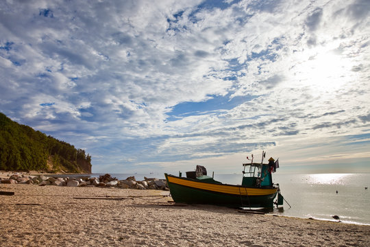 Fototapeta Fishing boat in Orlowo, Poland.