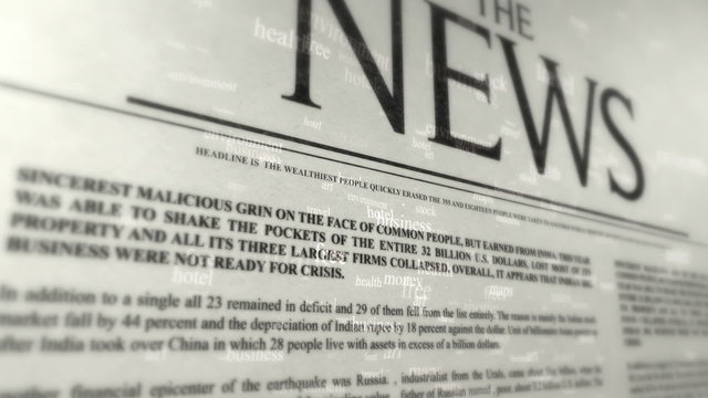 The News - cover of newspaper with words appear