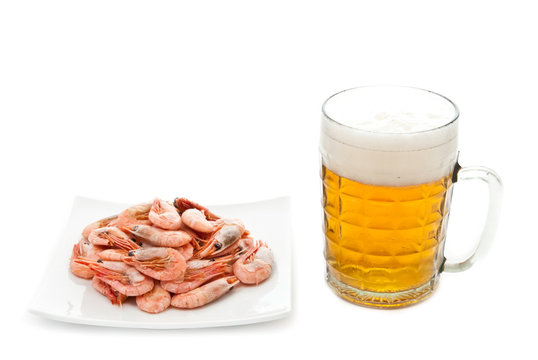 Fried prawns and fresh beer