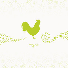 Fototapeta na wymiar Easter Card Rooster Flower Ornament Green