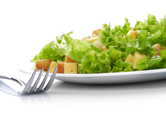 Close-up of salad on white plate