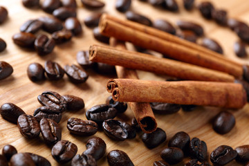 Cinnamon with coffee beans