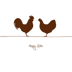 Easter Card Standing Rooster & Hen