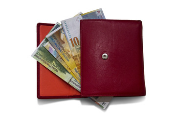 Red wallet swiss franc