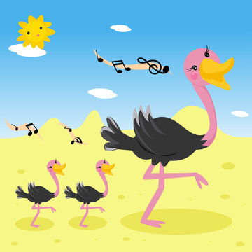 Ostrich family singing