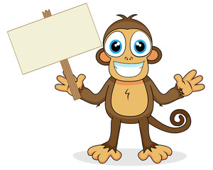 cute monkey with wood sign
