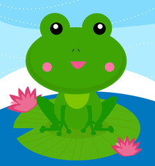 funny frog sitting on a lotus leaf