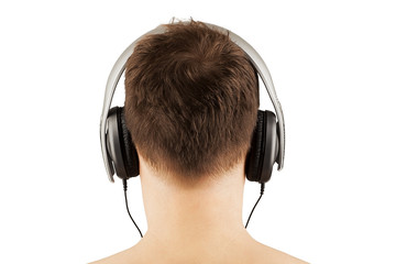 Man with headphones listening to music. DJ