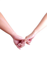 man and womam holding hands isolated