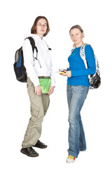 Fototapeta premium Two Students with backpack and notebook.