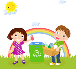 Obraz na płótnie Canvas Recycling boy and girl