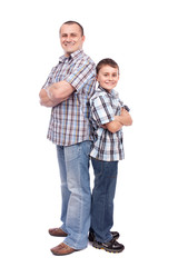 Father and son isolated on white