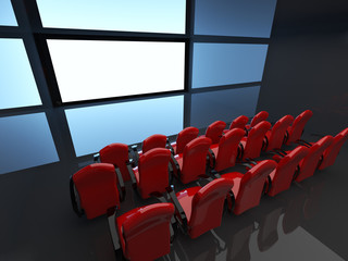 Empty hall of cinema. 3D interior
