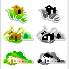 Eco Friendly House ICON set Color and B/W