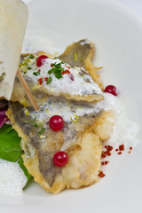 Doradenfilets auf der Haut gebraten