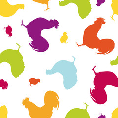 Fototapeta premium Seamless Pattern Rooster, Hen & Chick