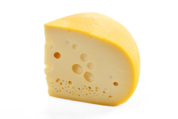 The cheese piece is isolated on a white background