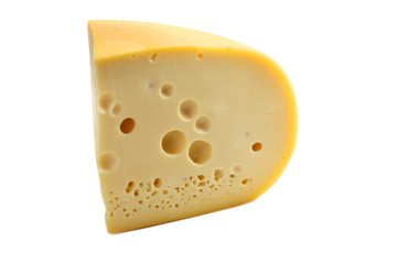 The cheese piece is isolated on a white background