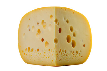 The cheese piece is isolated on a white background