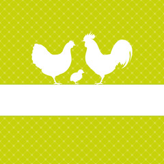 Easter Card Rooster, Hen & Chick Green