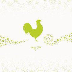 Easter Card Rooster Looking Back Flower Ornament Green