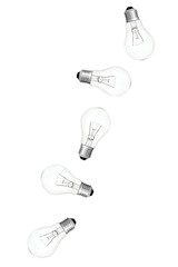 five bulbs in action on white background