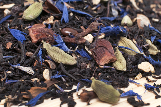 black tea and herbs