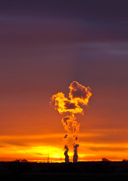 Nuclear Power Plant in Philippsburg at sunset, Germany