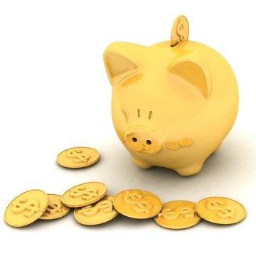 isolated gold piggy bank