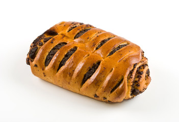 bun with poppy seeds on a white background