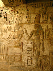 Pharaoh carvings in Medinet Habu temple, Luxor