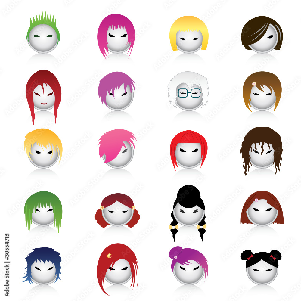 Sticker set of cartoon character with different hairstyles