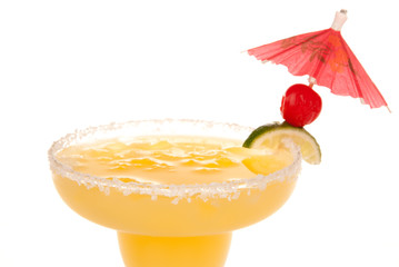 Margarita cocktail drink close up with cocktails umbrella