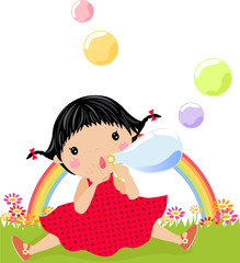 Little girl playing with bubbles