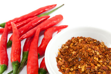 Ground red chili pepper isolated on white background