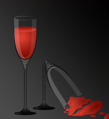 Два бокала красного вина, полный и сломанный