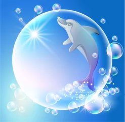 Poster Im Rahmen Delphin und Blasen © Marisha