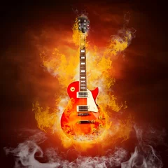 Papier Peint photo Flamme Rock guitare en flammes de feu