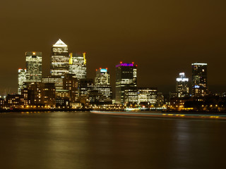 Fototapeta na wymiar Nightscene of the office buildings at Canary Wharf.