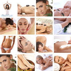 Obraz na płótnie Canvas A collage of spa treatment images with young and sexy women