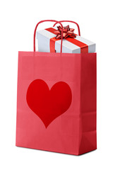 sacchetto rosso con cuore e pacco regalo