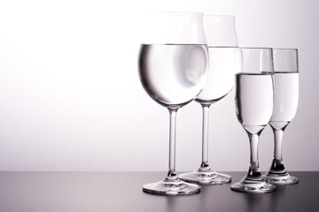 Wineglasses, decorative lighting.