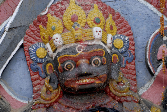 Face of Statue of Kali in Kathmandu.